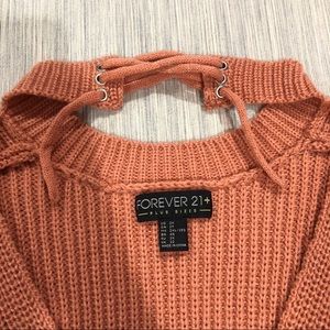 coral pink knitted pullover sweater